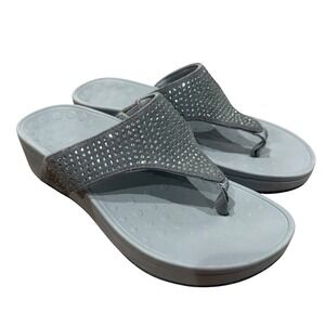 Vionic Naples Embellished Rhinestone Thong Sandals Women's Size 6 Gray Platform